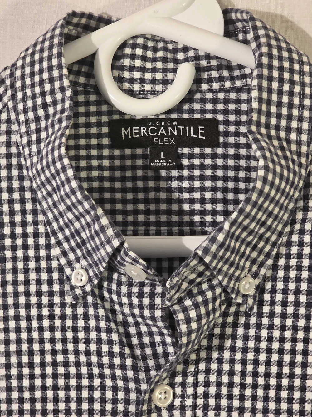 J. Crew Mercantile Flex Performance Navy/ White Gingham Plaid Button-Down Shirt